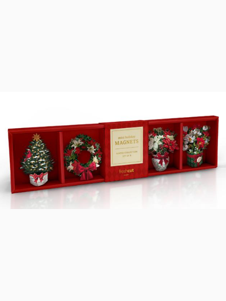 Flower's Boutique Paper Cards Pop Up Holiday Magnets Winter Collect 5pc 7765
