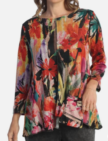 FB2-1857 Poppy Multi Colored Abstract Brush Tunic with Pocket Women's
