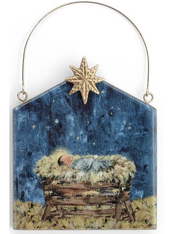 Christmas Hanging Ornament&nbsp; &nbsp;Manger Scene 2 Colors Wooden 9751094