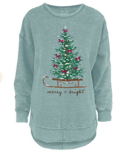 Sweatshirt Mist Green Sleigh Ride Christmas Tree Poncho Fleece Women's RDG65A23LEI