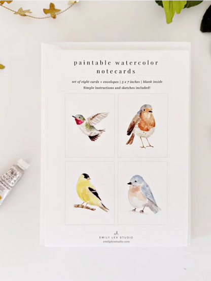 Notecard Set Backyard Birds Watercolor 5x7" EMLPNCBYB