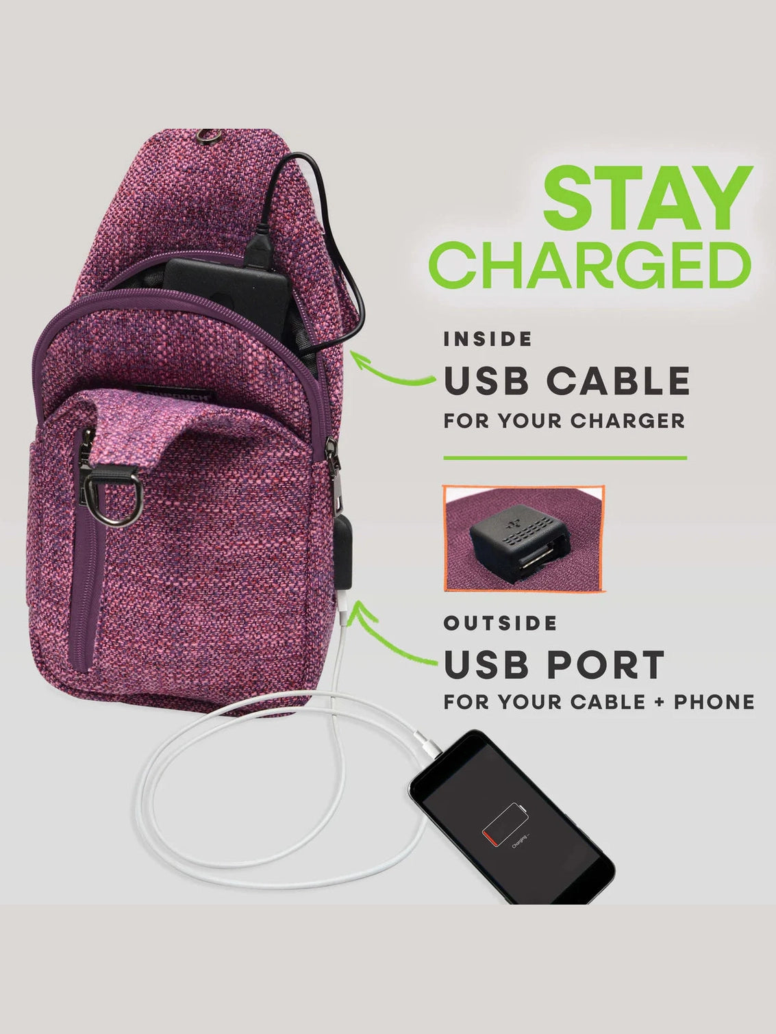 Daypack Plum Tweed Sonoma Small Woven Twill   Antitheft Usb Charging Connector 50673
