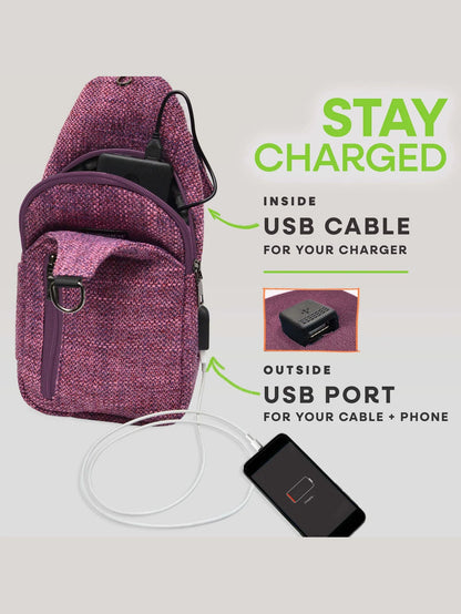 Daypack Plum Tweed Sonoma Small Woven Twill   Antitheft Usb Charging Connector 50673