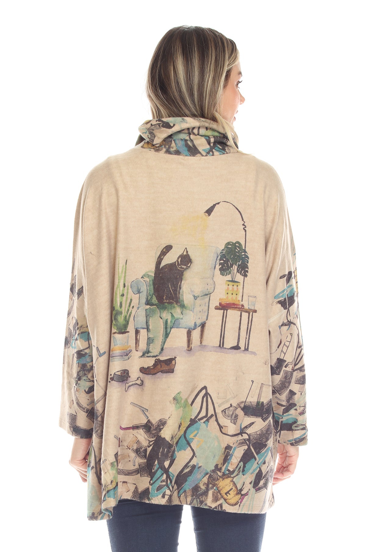 Women's Turtleneck Lightweight Sweater with Whimsy Animals 