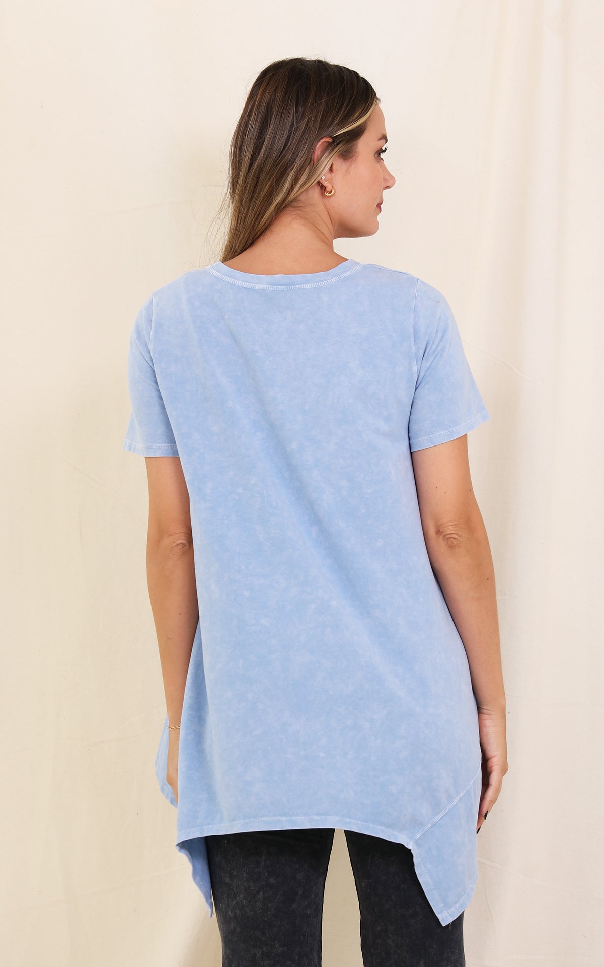 Tunic-Blue- Sun Flower-Short Sleeve-Women's-T1273cs 