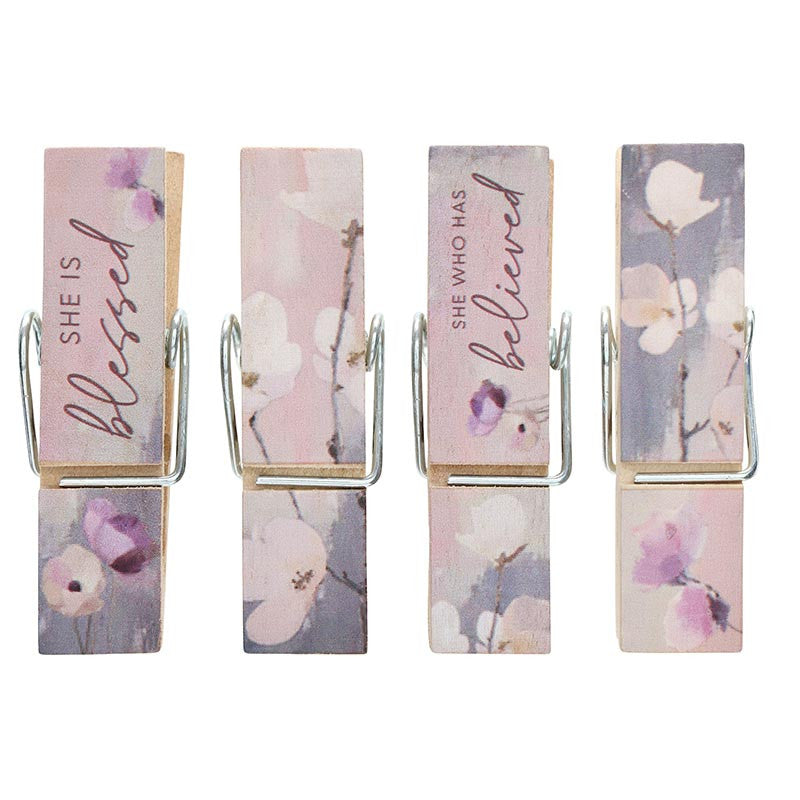 Bag Clips Blessed Is She Who Has Believed Wooden 4pk T3150