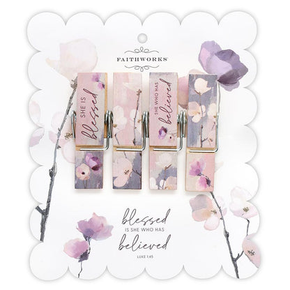 Bag Clips Blessed Is She Who Has Believed Wooden 4pk T3150