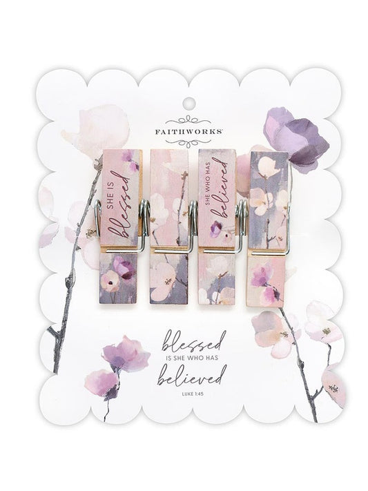 Bag Clips Blessed Is She Who Has Believed Wooden 4pk T3150