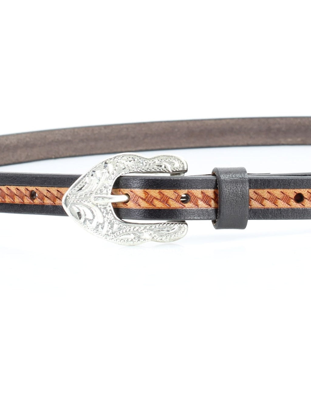 Belt 2 Tone Brown Slim Tooled&nbsp; Leather Women's&nbsp; Leather American Bison Tj02