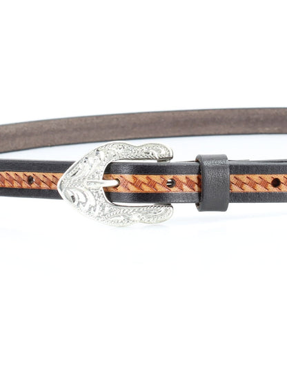 Belt 2 Tone Brown Slim Tooled&nbsp; Leather Women's&nbsp; Leather American Bison Tj02