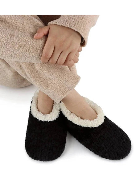 Slippers Black/White Teddy Bear Faux Fur/Memory Foam Women's wtbear-black