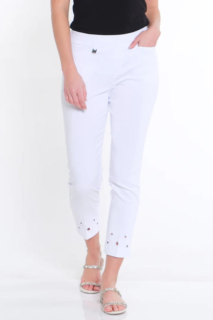 Pants - Women - Ankle with Front pockets - White - Cirlces in botton of leg - M14707PM 