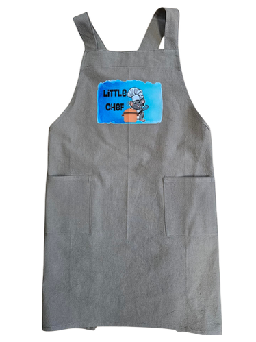 Child's Apron Green  Cotton Cross Back Mouse Cooking Little Chef