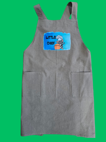 Child's Apron Green  Cotton Cross Back Mouse Cooking Little Chef
