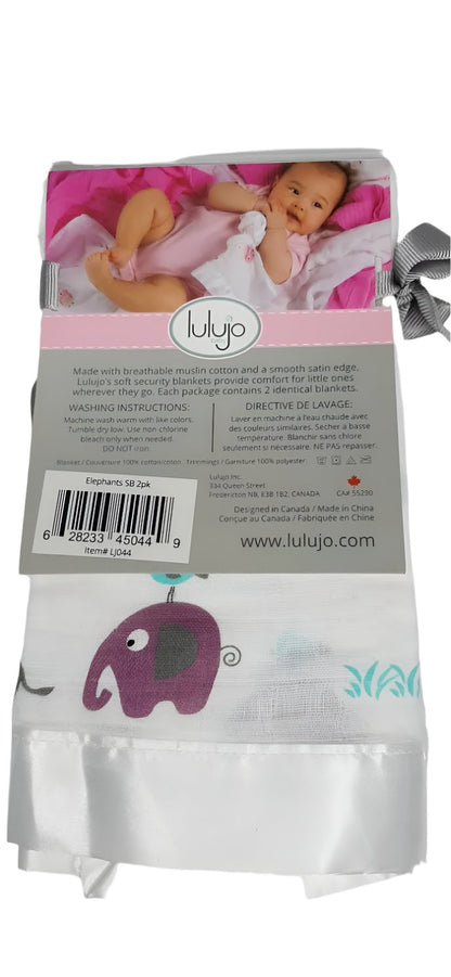 Baby Muslin Security Blanket - Elephants - 2pk - LJ044 