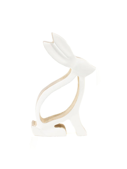 Figurine  Rabbit Wooden/Enamel 3x6" wai41525