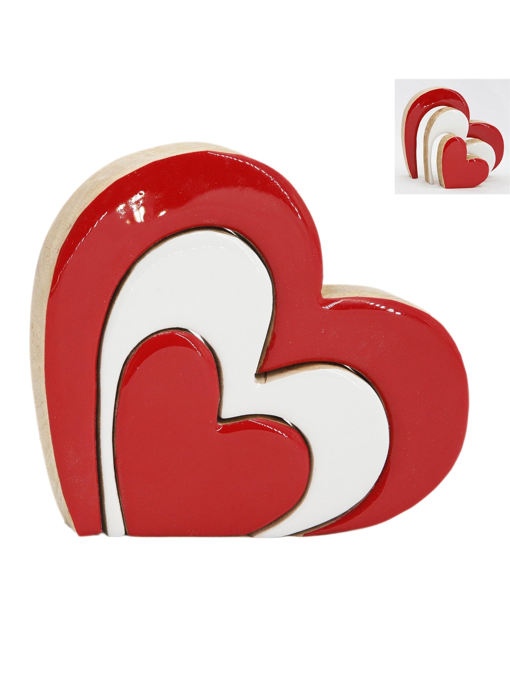 Heart Red/White Puzzle Block Valentine 6.7" Wooden Wai61544