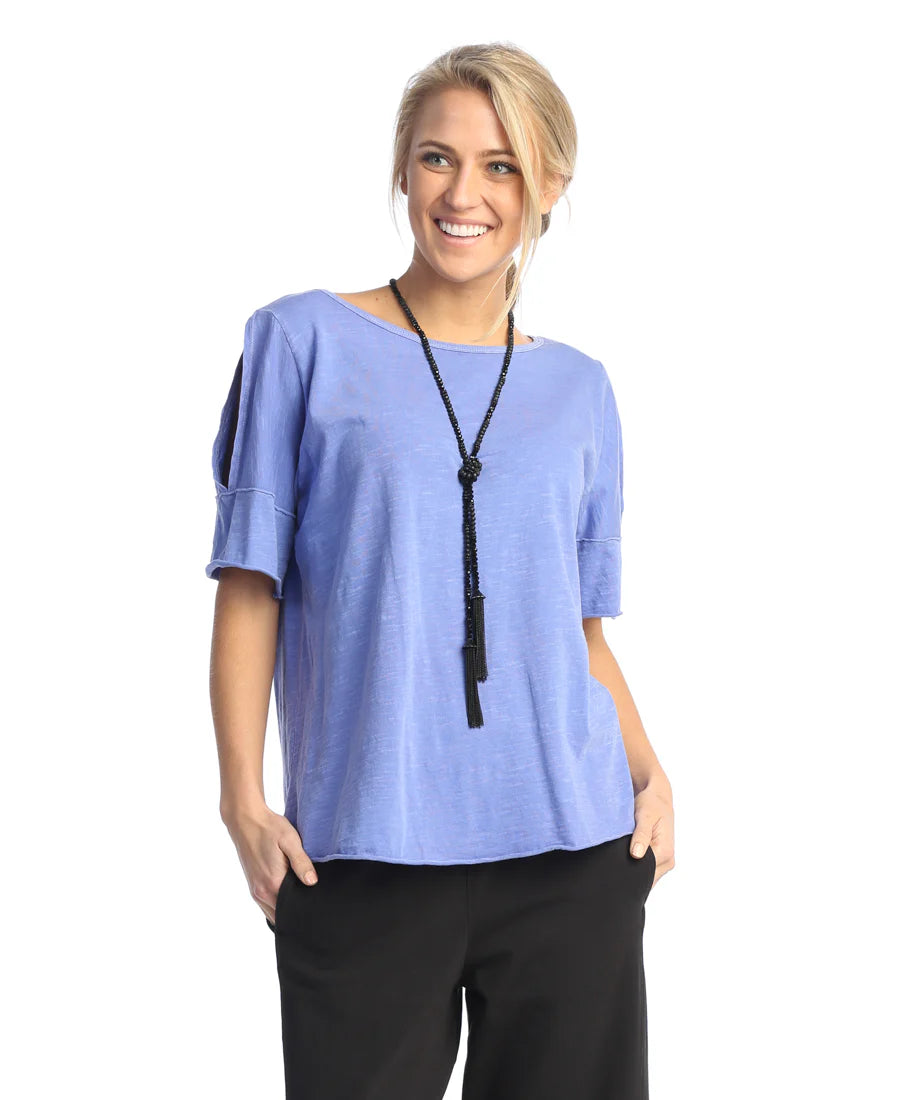 Jess & Jane Wk5-Baja Blue Open Shoulder Women's Top 