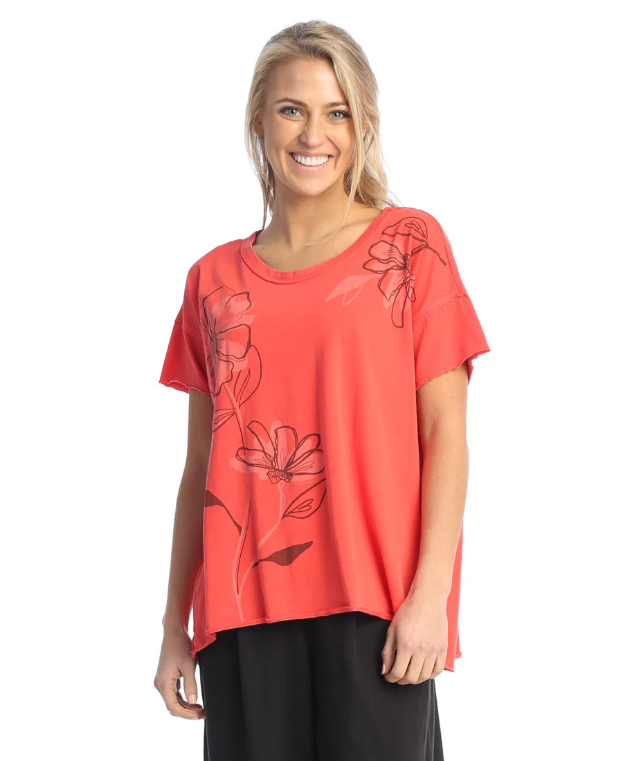 Jess & Jane Wk6-1985 Rosa Red Back Pleat Round Neck Women's Top 