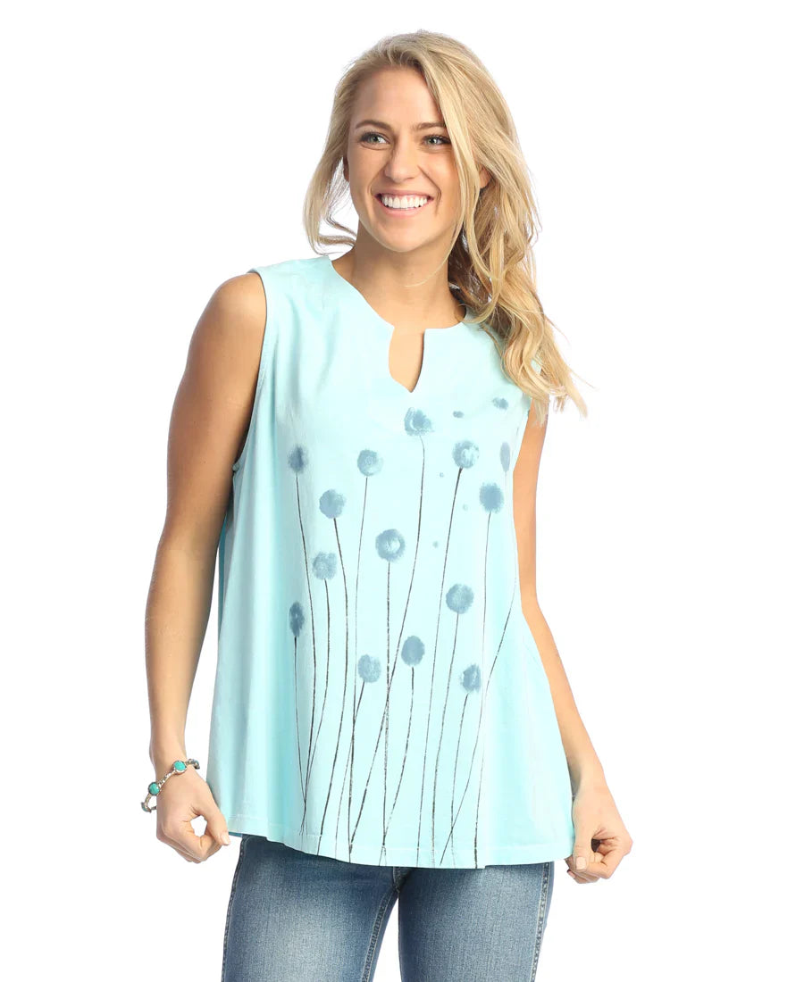 Jess & Jane Wk7-1986 Cheery Sleeveless Notch Neck Women's Top 