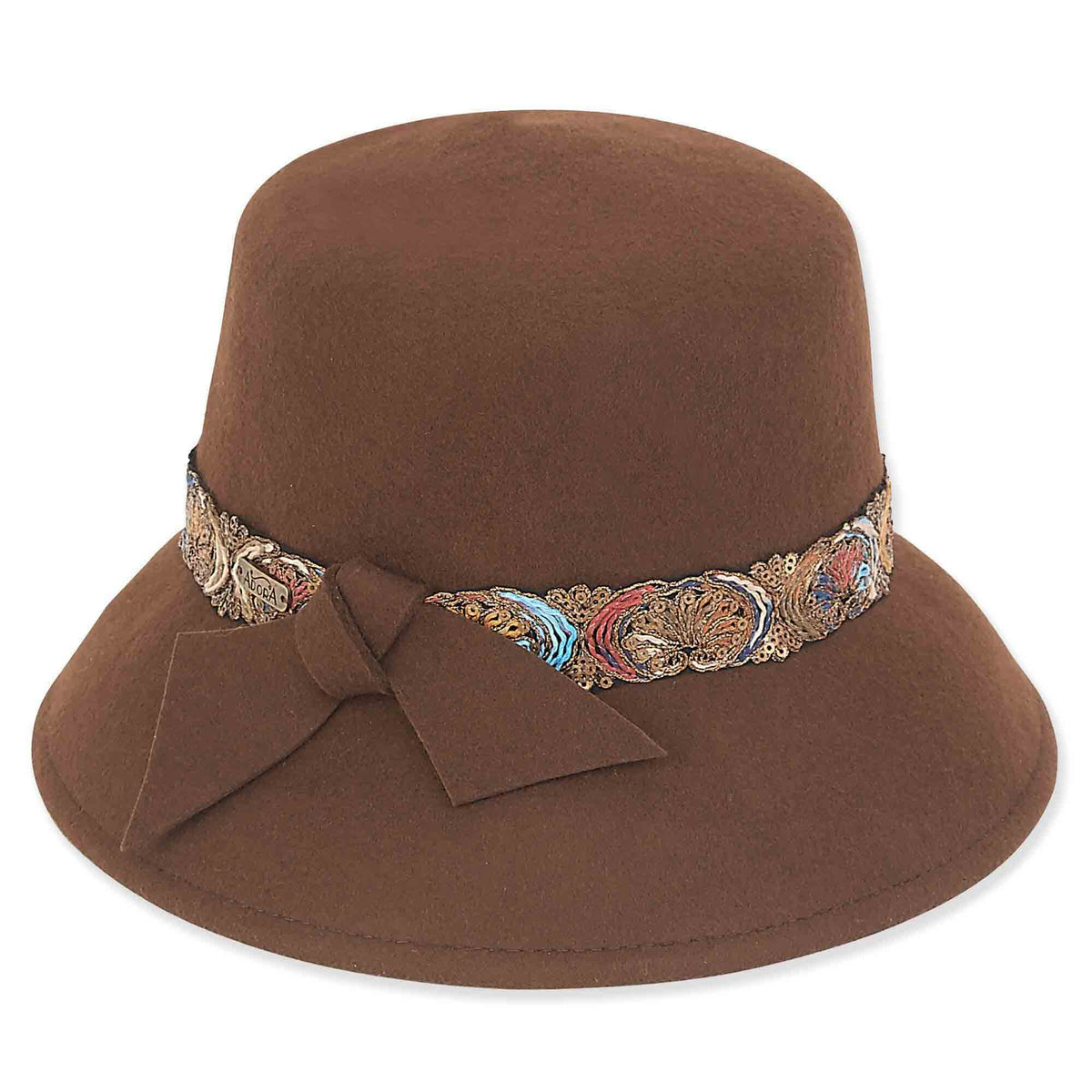 Sun n Sand-Hat Brown Wool Felt Cloche 3" Brim Women's-AD980D
