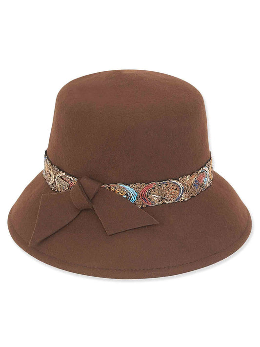 Sun n Sand-Hat Brown Wool Felt Cloche 3" Brim Women's-AD980D