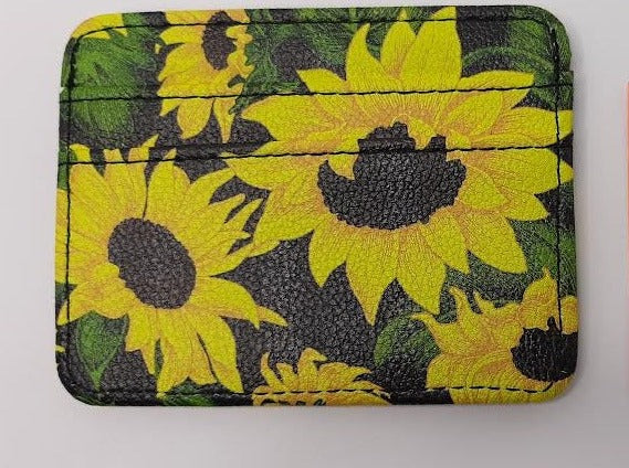 Slim Rfid Wallet-Sun Flowers On Black-82048 