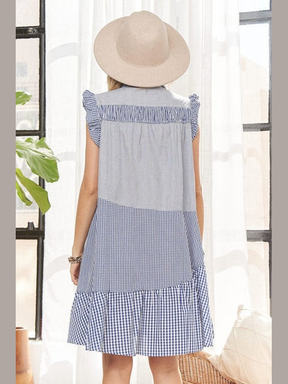Dress Button Down Blue Plaid Cotton  CED2690 