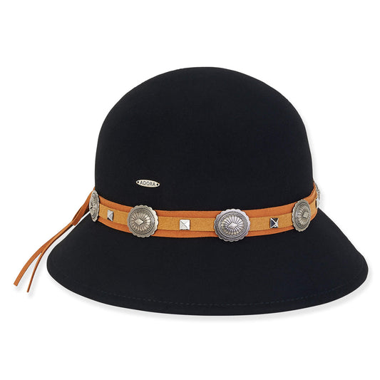 Hat - Black-Brown Leather Head Band-Women's-Ad1420B 