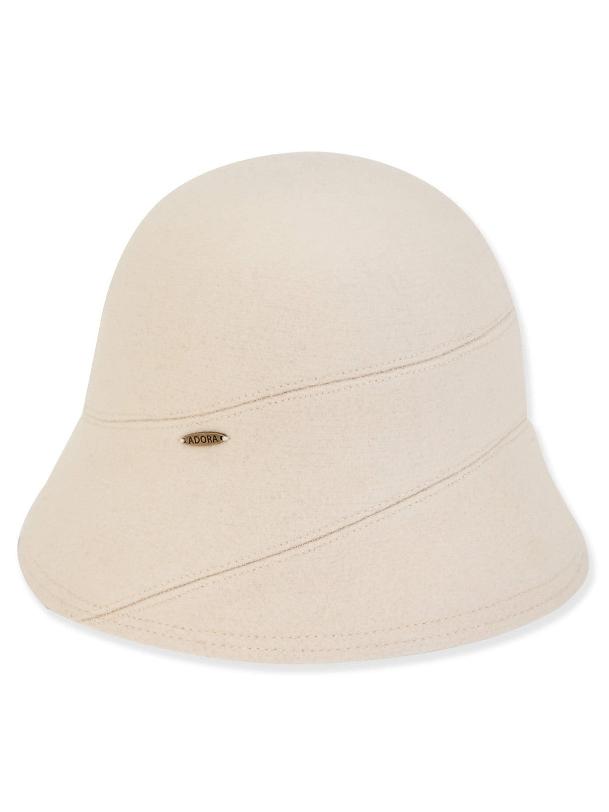 Hat - Ivory-Soft Wool Cloche-Self Trim-Women's-aD1449a 