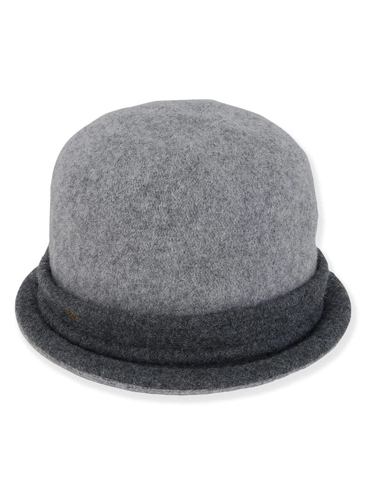 Hat 2 Tone Grey Soft Wool Cloche Women's-AD1631A
