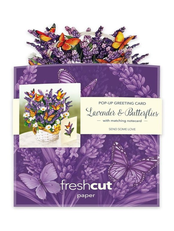 Flower's Boutique Paper Cards  Pop Up 6"Mini  Lavender & Butterflies 7412