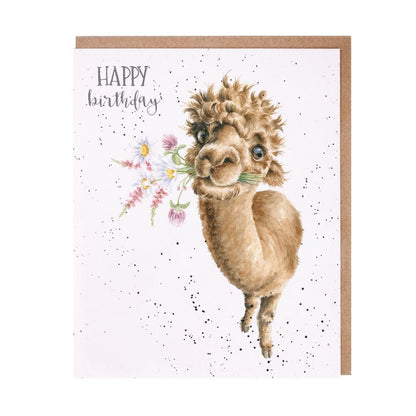 Card  AOC159 Birthday Flowers Llama 