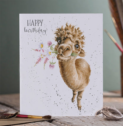 Card  AOC159 Birthday Flowers Llama 