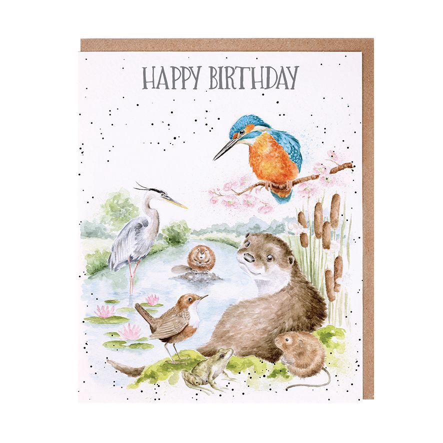 Card Aoc209 The Riverbank Happy Birthday Creek Animals 