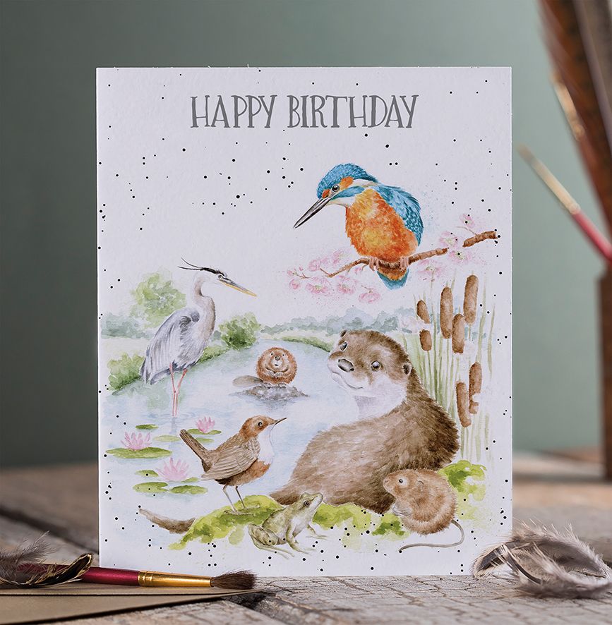 Card Aoc209 The Riverbank Happy Birthday Creek Animals 