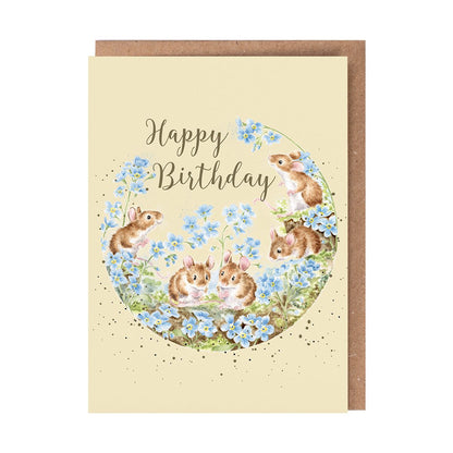 Card Aoc218 Forget Me Not Mice Happy Birthday 