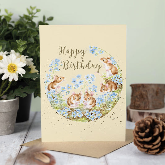 Card Aoc218 Forget Me Not Mice Happy Birthday 