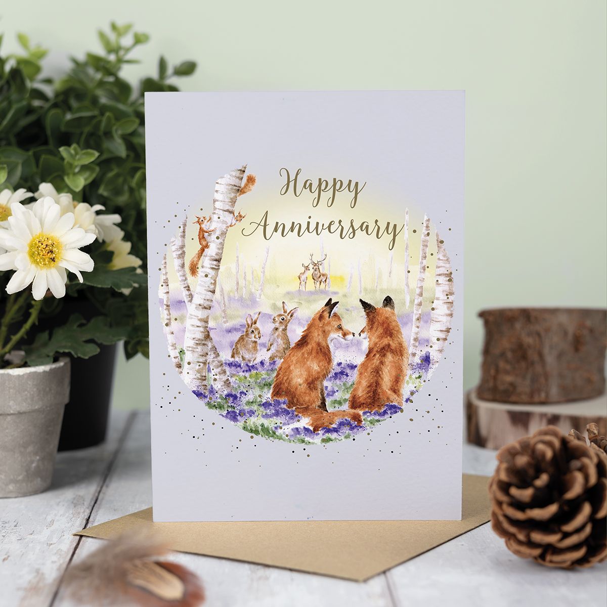 Card Aoc219 Bluebell Woods Foxes Anniversary 