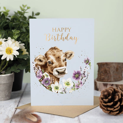 Card AOC228 Blooming Birthday Cow 