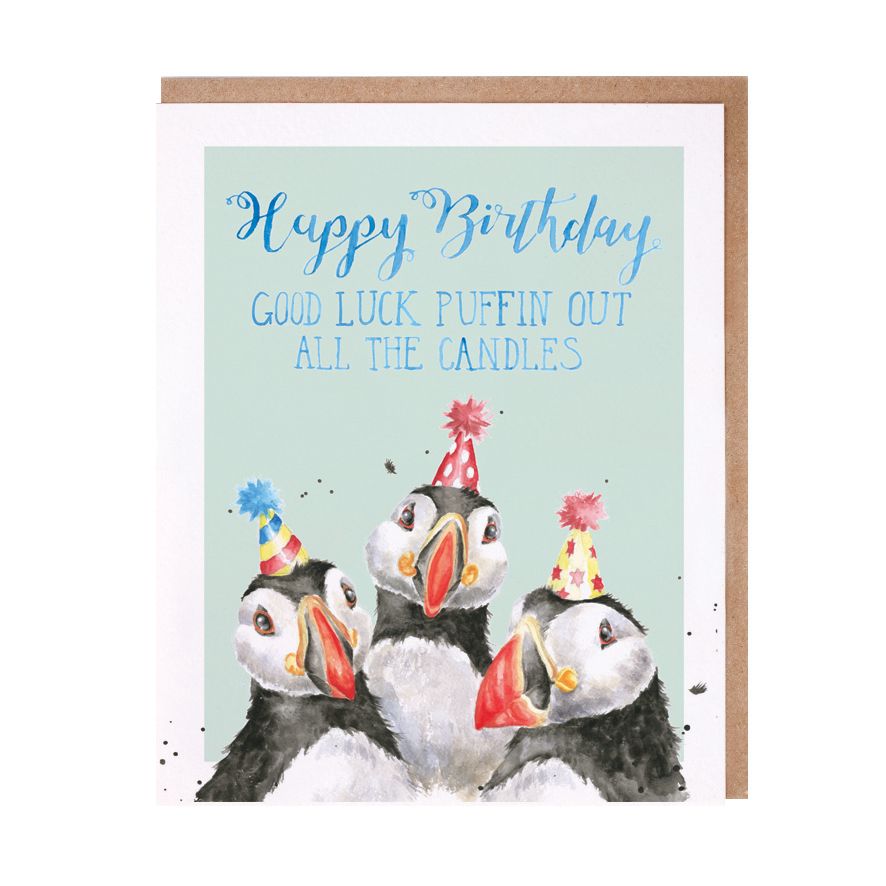 Card Apac011 Birthday Candles-Puffin Birds 