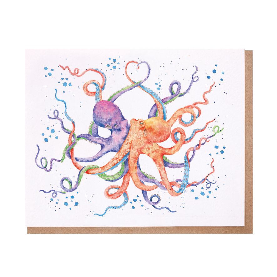 Card Az029 Colours Of Ocean Octopuses Blank Inside 