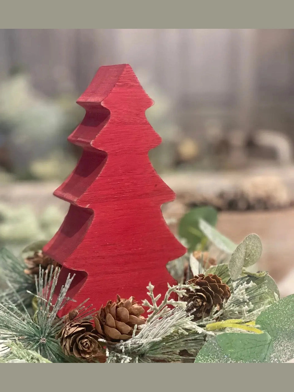 Christmas Chunky Tree Small Red Wash 6.5" Wooden Cutout Fr-3707