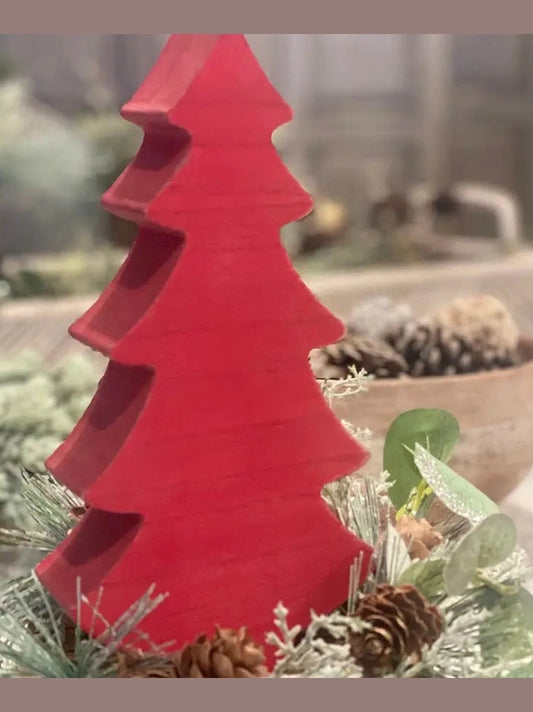 Christmas Chunky Tree&nbsp; Red Wash 8" Wooden Cutout Fr-3711