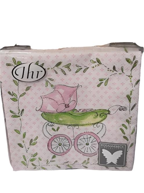 Napkins - Baby Shower Pink Baby Carriage for Girl 