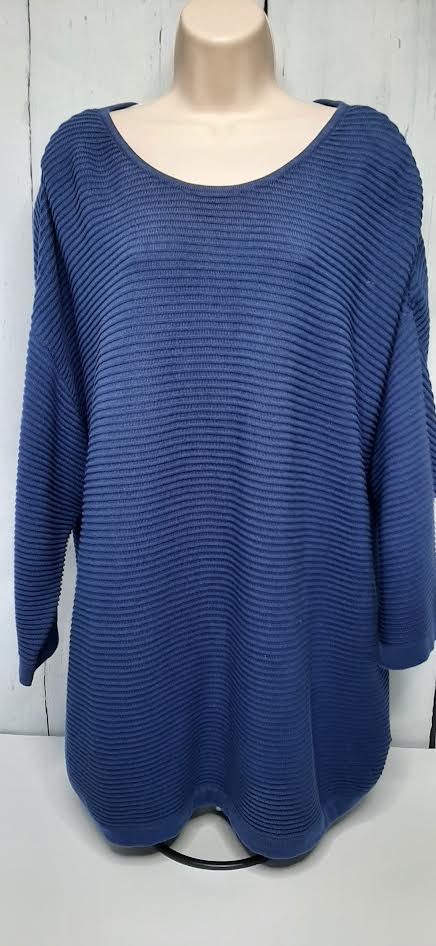 Women's Blue-Ribbed Knit Top | 2024 at Razberry Threads