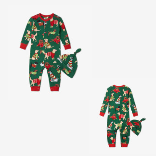 Romper  W Hat Green  Dogs Woofing Christmas Infant  Dr2chdo002 