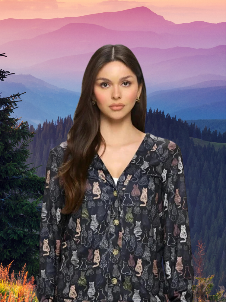 Cardigan Button Front 1 Pocket Black Cat Women's Smt2366 