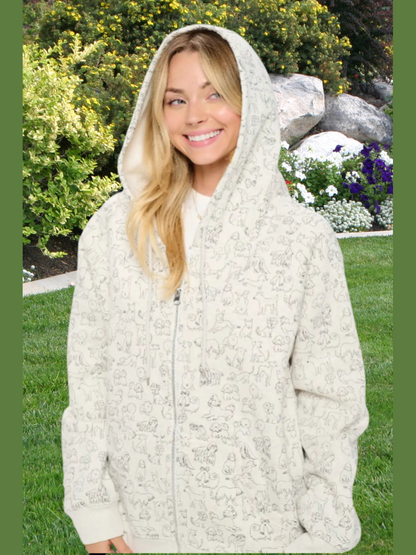 Jacket With Hood 2Pocket Zipper Front Dog Print Multiple Breeds Women's HO143 