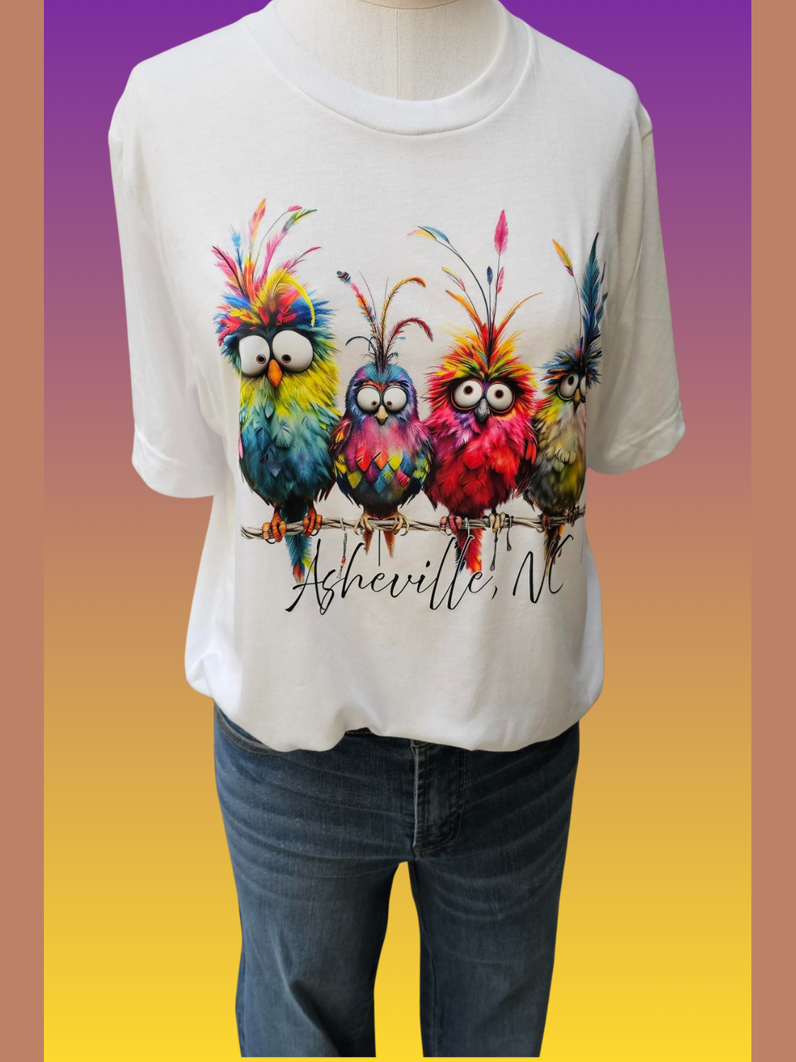 T Shirt Funky Bird Short Sleeve Fun colors, Asheville NC  CRAZY123 